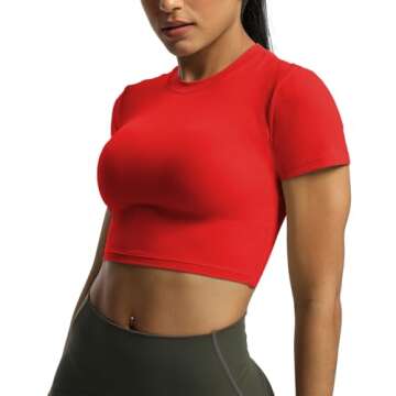 Aoxjox Short Sleeve Crop Tops for Women Classic Longline Baby Tee Workout T Shirt Top (Racing Red, Medium)