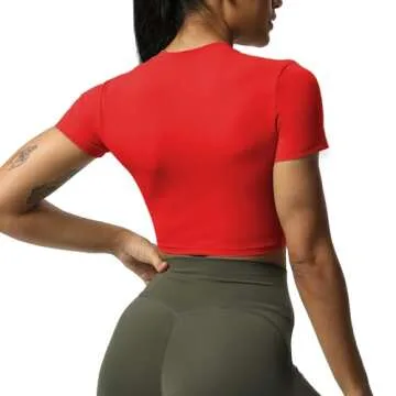 Aoxjox Short Sleeve Crop Tops for Women Classic Longline Baby Tee Workout T Shirt Top (Racing Red, Medium)