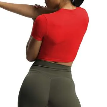 Aoxjox Short Sleeve Crop Tops for Women Classic Longline Baby Tee Workout T Shirt Top (Racing Red, Medium)