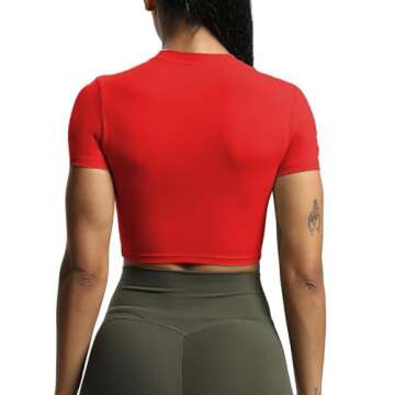 Aoxjox Short Sleeve Crop Tops for Women Classic Longline Baby Tee Workout T Shirt Top (Racing Red, Medium)