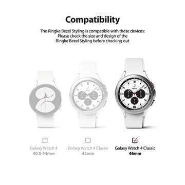 Ringke Bezel Styling Compatible with Samsung Galaxy Watch 4 Classic 46mm Adhesive Frame Ring Cover A...
