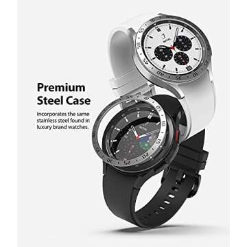 Ringke Bezel Styling Compatible with Samsung Galaxy Watch 4 Classic 46mm Adhesive Frame Ring Cover Anti Scratch [Stainless Steel] Protection for Galaxy Watch4 Classic 46mm - Silver [46-01]