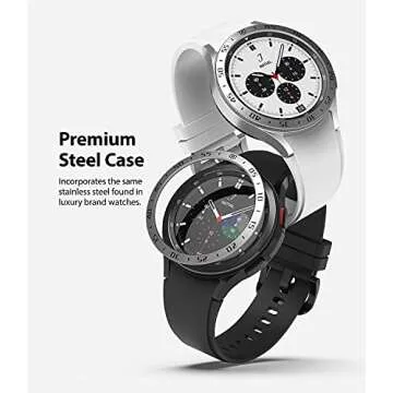 Ringke Bezel Styling Compatible with Samsung Galaxy Watch 4 Classic 46mm Adhesive Frame Ring Cover Anti Scratch [Stainless Steel] Protection for Galaxy Watch4 Classic 46mm - Silver [46-01]