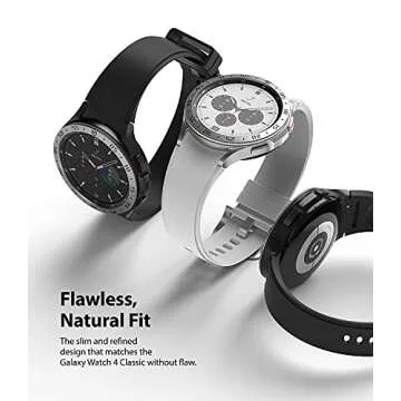 Ringke Bezel Styling Compatible with Samsung Galaxy Watch 4 Classic 46mm Adhesive Frame Ring Cover Anti Scratch [Stainless Steel] Protection for Galaxy Watch4 Classic 46mm - Silver [46-01]