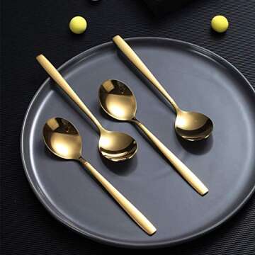 Berglander Gold Teaspoons 6.3" Set of 4, Stainless Steel Titanium Shiny Gold Plating Tea Spoons Silv...