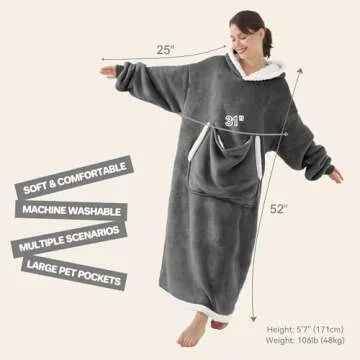 Cozy Wearable Blanket Hoodie with Cat Pouch for Pet Lovers