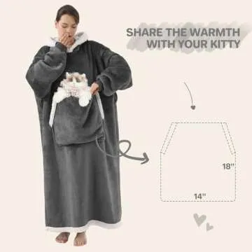 Cozy Wearable Blanket Hoodie with Cat Pouch for Pet Lovers
