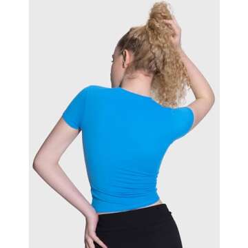 PUMIEY Summer Tops for Women Slim Fit Short Sleeve T Shirts Sexy Y2K Crop Top, Pool Medium