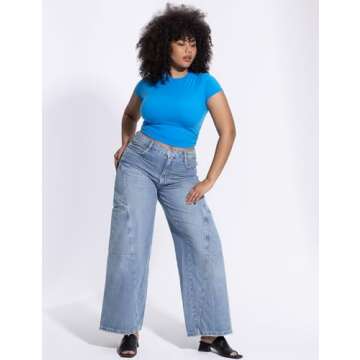 PUMIEY Summer Tops for Women Slim Fit Short Sleeve T Shirts Sexy Y2K Crop Top, Pool Medium