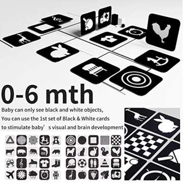 MINTLIFE Black White Flash Cards for Babies 20 Cards 40 Pages 8.4'' x 8.4'' High Contrast Newborn Baby Toys