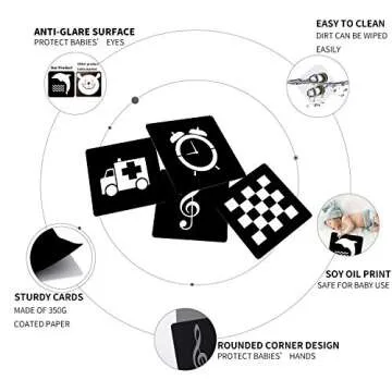 MINTLIFE Black White Flash Cards for Babies 20 Cards 40 Pages 8.4'' x 8.4'' High Contrast Newborn Baby Toys