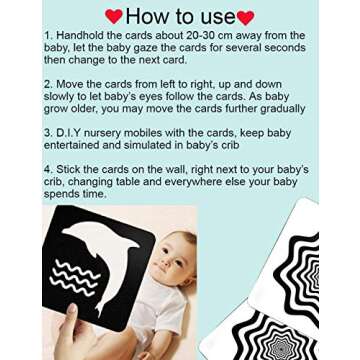 MINTLIFE Black White Flash Cards for Babies 20 Cards 40 Pages 8.4'' x 8.4'' High Contrast Newborn Baby Toys