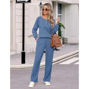 Ekouaer Waffle Knit Lounge Set - Stylish Comfort for Women