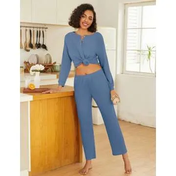 Ekouaer Waffle Knit Lounge Set - Stylish Comfort for Women