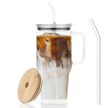 AiHeart 32oz Glass Tumbler with Straw and Bamboo Lid