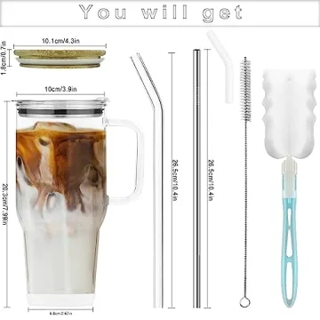 AiHeart 32oz Glass Tumbler with Straw and Bamboo Lid