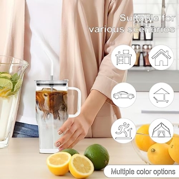 AiHeart 32oz Glass Tumbler with Straw and Bamboo Lid