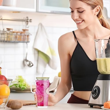 AiHeart 32oz Glass Tumbler with Straw and Bamboo Lid