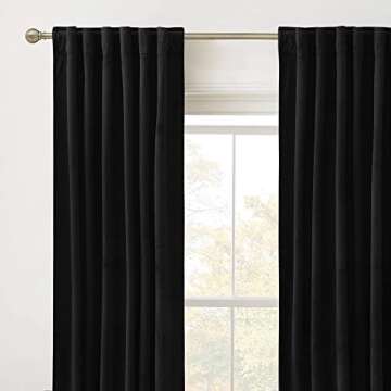 RYB Home Black Velvet Curtains 84 inches - Blackout Heavy Duty Curtains Soft Luxury Back Tap Window ...