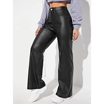 Stylish MakeMeChic High Waist Faux Leather Straight Leg Jeans