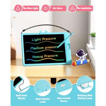 Derabika Lcd-Writing-Tablet-for-Kids 10 Inch, Toddler Toys for 3 4 5 6 7 8 Year Old Boy Birthday Gift Ideas, Erasable Drawing Pad Doodle Board Learning Toy Christmas Gifts for Girls Boys (Blue)