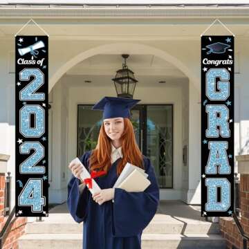 KMUYSL Graduation Decorations Class of 2024, Blue & Blue Congrats Grad Banner Hanging Flags Porch Si...