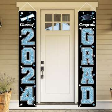 KMUYSL Graduation Decorations Class of 2024, Blue & Blue Congrats Grad Banner Hanging Flags Porch Sign, 2024 Graduation Decorations Party Supplies for Any School Indoor/Outdoor Decor