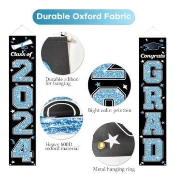 KMUYSL Graduation Decorations Class of 2024, Blue & Blue Congrats Grad Banner Hanging Flags Porch Sign, 2024 Graduation Decorations Party Supplies for Any School Indoor/Outdoor Decor