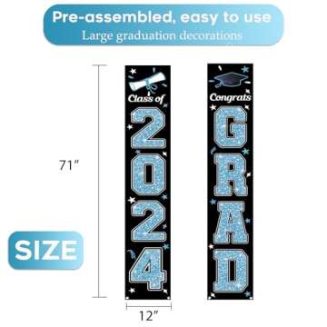 KMUYSL Graduation Decorations Class of 2024, Blue & Blue Congrats Grad Banner Hanging Flags Porch Sign, 2024 Graduation Decorations Party Supplies for Any School Indoor/Outdoor Decor