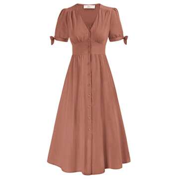 Zexxxy Women's Summer Dress V Neck Button Down Skater Dress Casual Midi Dresses with Pockets Maroon S