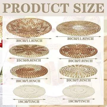 Xuhal Set of 8 Hanging Woven Wall Baskets Handmade Rustic Boho Decor Handcrafted Wicker Round Seagrass Basket Wall Art for Home Kitchen Farmhouse Table Living Room(Classic)