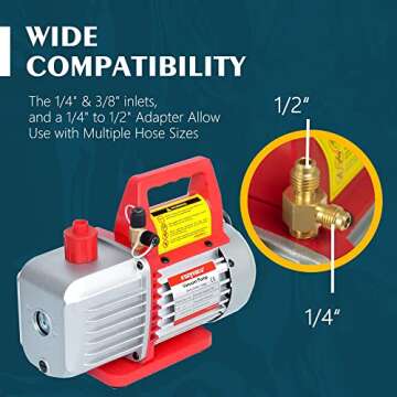 Kozyvacu Single-Stage HVAC Vacuum Pump, 4.5CFM - Ideal for AC Repair Tools, Car AC Vacuum Pump, AC Vacuum Pump Kit, and Recovery Machine HVAC - Also Known as Bomba de Vacio A/C (TA450)