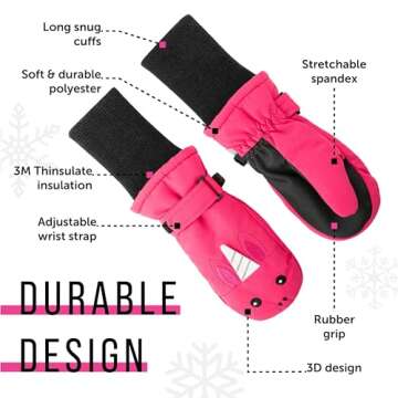 Maplefield Unicorn Snow Mittens for Kids 4-6 - Waterproof Fun