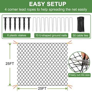 DQS Bird Netting for Garden Protection - 25x25ft Poultry Netting for Chicken Coop, 1” Mesh Heavy Duty Garden Net, Fruit Tree Netting for Blueberry Bushes, Vegetable Against Squirrels, Deer