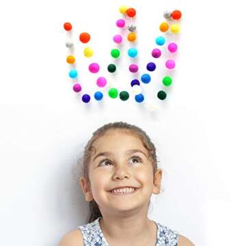 Glaciart One Pom Pom Garland (2 Pcs) - Wool Felt Ball Garland - 12 Feet, 40 Balls, 13 Rainbow Colors, Pom Pom Decorations, Circus, Nursery Decor, Bunting, Birthday Party Decorations, Carnival