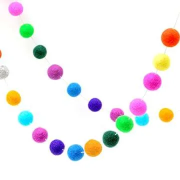 Vibrant Glaciart Pom Pom Garland - 12ft, 40 Wool Balls
