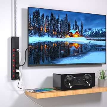 7-in-1 Power Strip with USB, Individual Switches, 6ft Cord