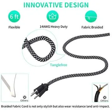 7-in-1 Power Strip with USB, Individual Switches, 6ft Cord