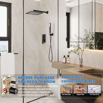 HoliSpa Shower System - Stylish Black Shower Faucet Set with Rain Showerhead and Handheld Spray