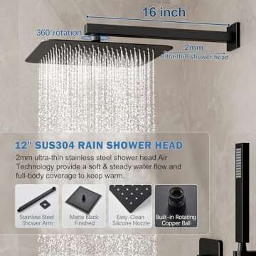 HoliSpa Black Shower Faucet Set with Rain Showerhead