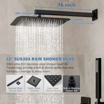 HoliSpa Black Shower Faucet Set with Rain Showerhead