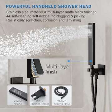 HoliSpa Black Shower Faucet Set with Rain Showerhead