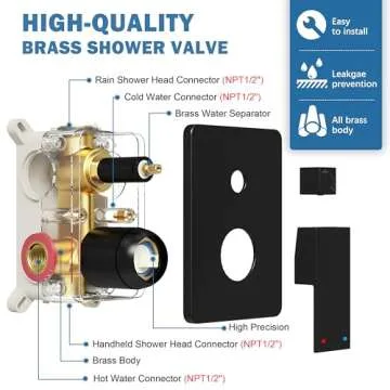 HoliSpa Black Shower Faucet Set with Rain Showerhead