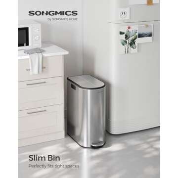 SONGMICS 13-Gallon Dual Kitchen Trash Can, 5.3 and 8 Gallon Compartments, Garbage Can with Wing Lids...