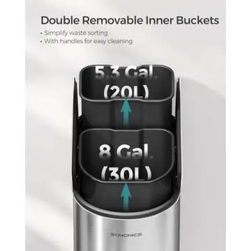 SONGMICS Dual Trash Can: 13 Gallon, Soft Close & Stainless Steel