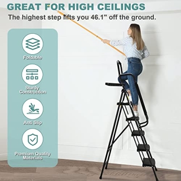 HBTower Sturdy 5 Step Ladder with Anti-Slip Pedal