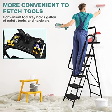 HBTower Sturdy 5 Step Ladder with Anti-Slip Pedal