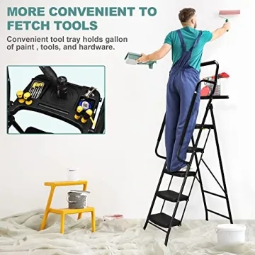 HBTower Sturdy 5 Step Ladder with Anti-Slip Pedal