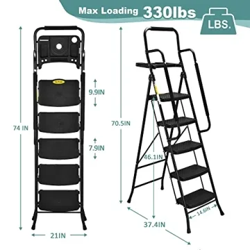 HBTower Sturdy 5 Step Ladder with Anti-Slip Pedal
