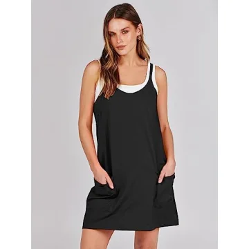 Caracilia Womens Summer Mini Dress 2025 Casual Sleeveless Built in Shapewear Sundress Trendy Short Tennis Athletic Outfits Black Small